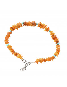 Cognac & Honey Raw Amber and Turquoise Beads Pet Collar with Adjustable Chain
