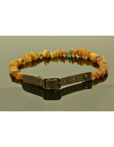 Cognac & Honey Amber and Turquoise Beads Pet Collars with Leather Strap