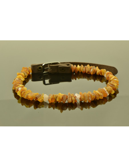 Cognac & Honey Amber and Quartz Beads Pet Collars with Leather Strap