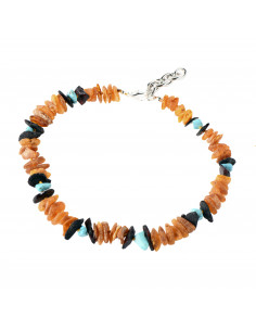 Cherry & Cognac & Honey Raw Amber and Turquoise Beads Pet Collar with Adjustable Chain