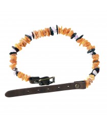 Cherry & Cognac & Honey Amber and Amethyst Pet Collars with Leather Strap