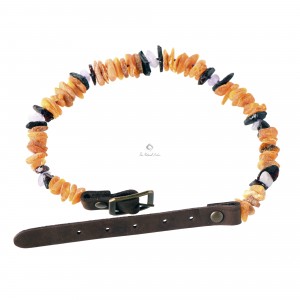 Cherry & Cognac & Honey Amber and Amethyst Pet Collars with Leather Strap