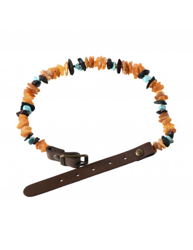 Cherry & Cognac & Honey Amber and Turquoise Pet Collars with Leather Strap
