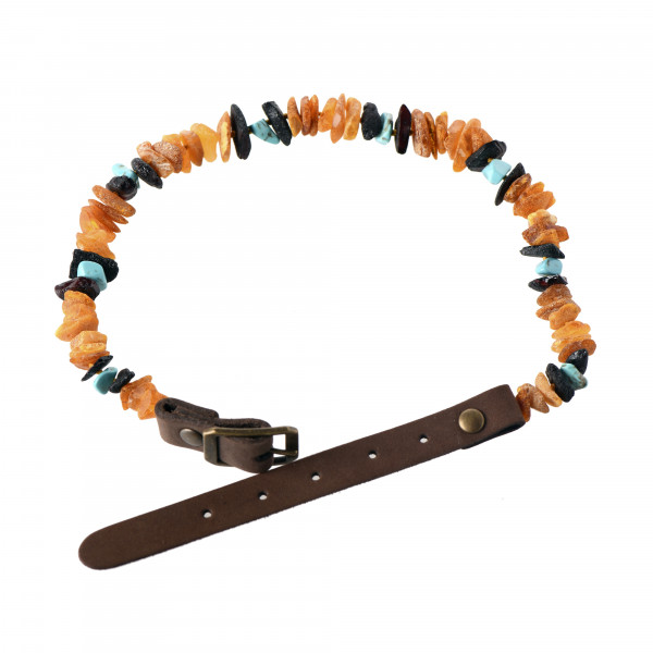 Cherry & Cognac & Honey Amber and Turquoise Pet Collars with Leather Strap