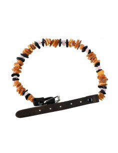 Cherry & Cognac & Honey Amber and Quartz Pet Collars with Leather Strap
