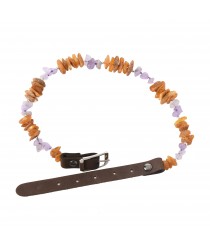 Cognac & Honey Amber & Silver & Amethyst Pet Collars with Leather Strap