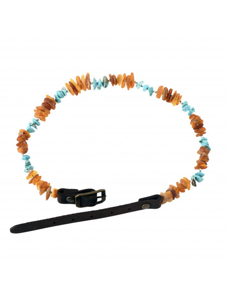Cognac & Honey Amber & Silver & Turquoise Pet Collars with Leather Strap
