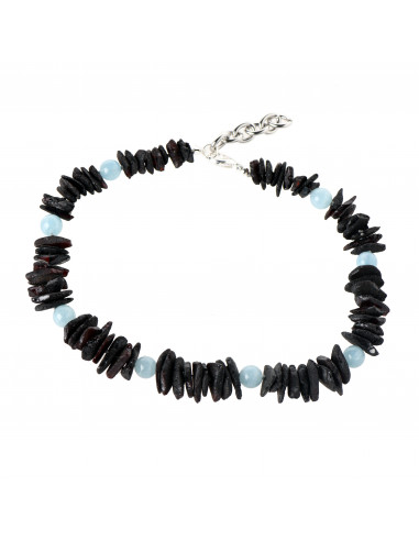Cherry Raw Amber and Aquamarine Beads Pet Collar with Adjustable Chain