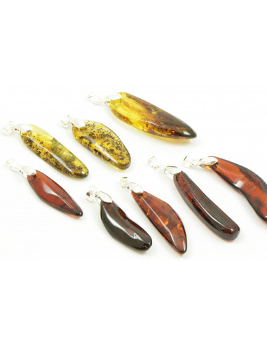 Cognac Oblong-Oval Amber Pendant with Sterling Silver 925