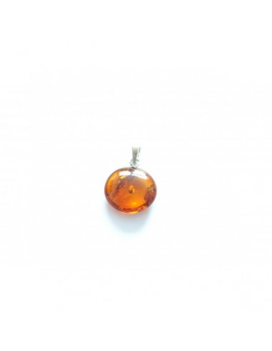 Cognac Polished Amber Pendant with Sterling Silver