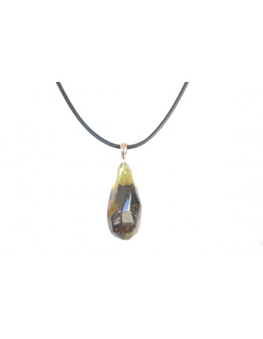 Green Faceted Amber Pendant for Adults with Sterlin Silver 925