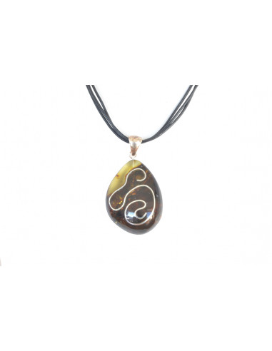 Green Amber Pendant for Adults with Sterling Silver 925