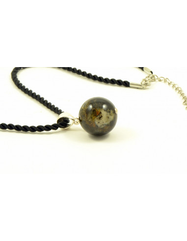 Green Round Amber Pendant for Adults with 925 Sterling Silver