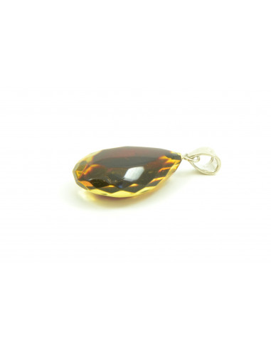 Green Faceted Amber Pendant with Sterling Silver 925