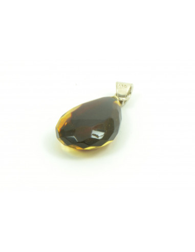 P200 Dark Green Faceted Amber Pendant with Sterling Silver 925