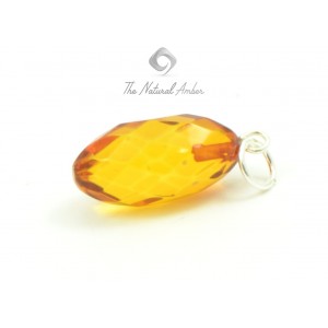 Cognac Faceted Amber Pendant with Sterling Silver 925