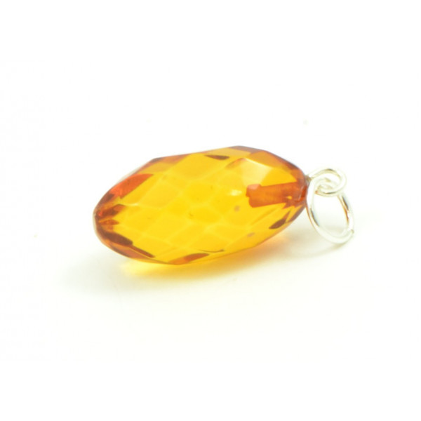 Cognac Faceted Amber Pendant with Sterling Silver 925