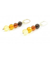 Multi Faceted Round Amber Earrings with Sterling Silver 925