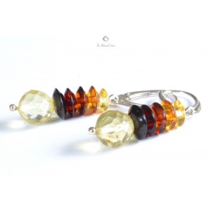 Multicolor Faceted Baltic Amber Bead Drop Earrings with 925 Sterling Silver
