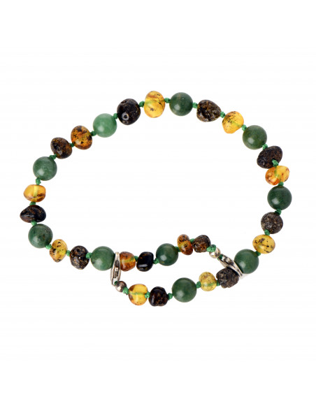 Green Baroque Polished Amber and African Jade Beads Anklet for Adult with 925 Sterling Silver Clasp