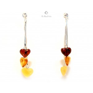 Multic Polished Amber Heart Drop Earrings  with Sterling Silver 925