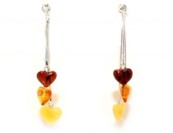 Multic Polished Amber Heart Drop Earrings  with Sterling Silver 925