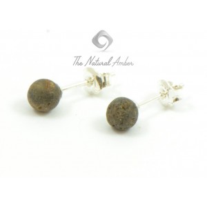 Green Raw Amber Stud Earrings with Sterling Silver 925