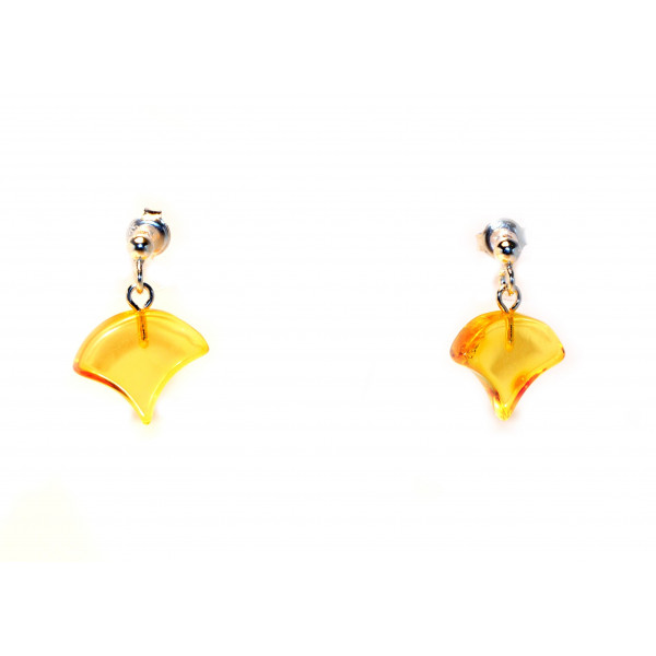 Lemon Polished Amber Drop Earrings with Sterling Silver 925