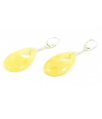 Milky Oval Amber Drop Earrings with Sterling Silver 925