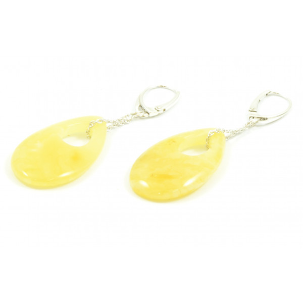 Milky Oval Amber Drop Earrings with Sterling Silver 925