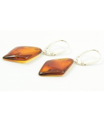 Cognac Square Amber Drop Earrings with Sterling Silver 925