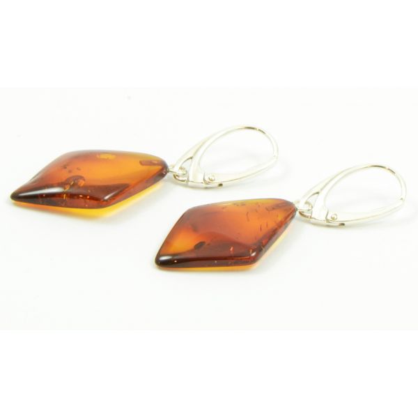 Cognac Square Amber Drop Earrings with Sterling Silver 925
