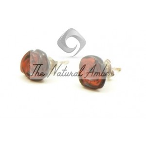 Cherry Polished Amber Rose Stud Earrings with Sterling Silver 925