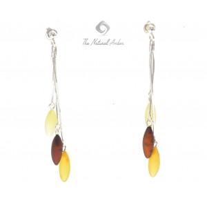 Raw Multi Amber Drop Earrings with Sterling Silver 925