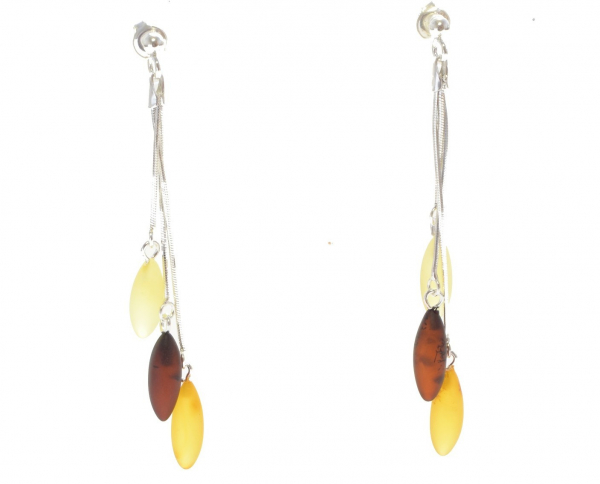 Raw Multi Amber Drop Earrings with Sterling Silver 925