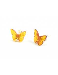 Cognac  Amber Butterfly Stud Earrings