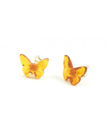 Cognac  Amber Butterfly Stud Earrings