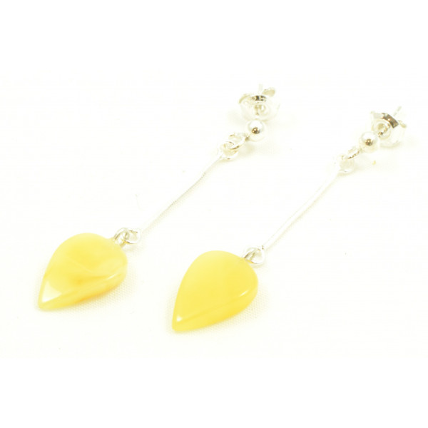 Milky Leaf Amber Drop Earrings with Sterling Silver 925