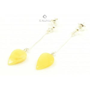 Milky Leaf Amber Drop Earrings with Sterling Silver 925