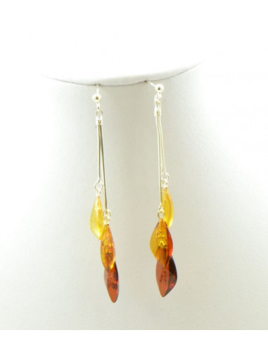 Multicolor  Amber Drop Earrings with 925 Sterling Silver