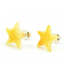 Milky Star Amber Stud Earrings with Sterling Silver 925
