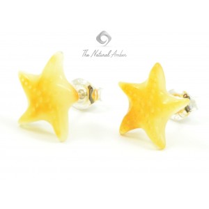 Milky Star Amber Stud Earrings with Sterling Silver 925