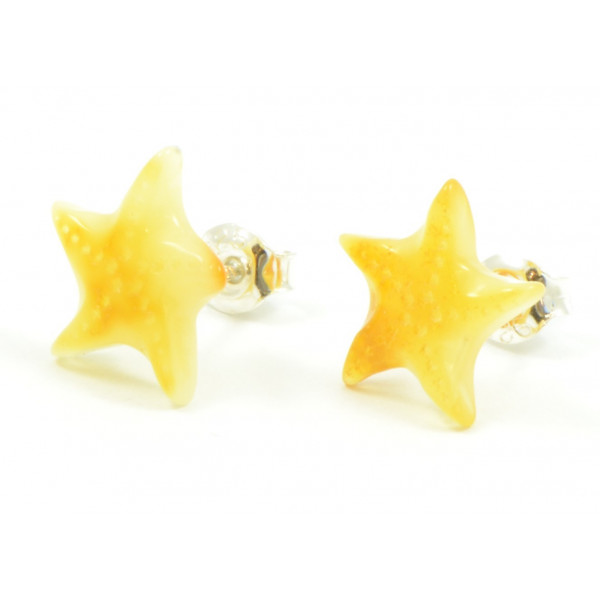 Milky Star Amber Stud Earrings with Sterling Silver 925
