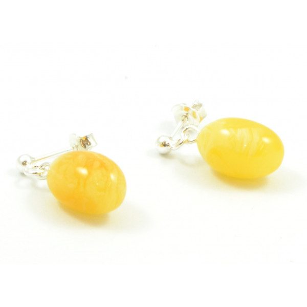 Milky Oval Amber Drop Earrings with Sterling Silver 925