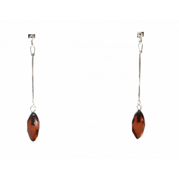 Cognac Faceted Amber Drop Earrings with Sterling Silver 925