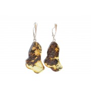 Green Amber Drop Earrings with Sterling Silver 925
