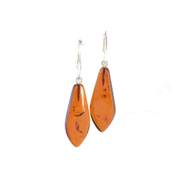 Cognac Amber Earrings with Sterling Silver 925