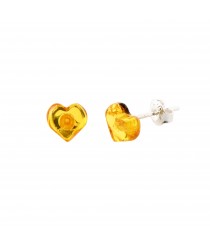 Lemon Polished Amber Heart Stud Earrings with Sterling Silver 925