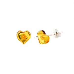 Lemon Polished Amber Heart Stud Earrings with Sterling Silver 925