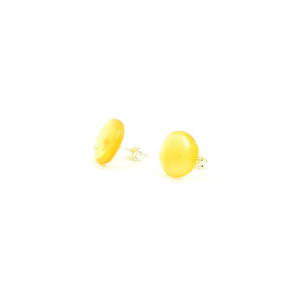 Milky Baltic Amber Round Stud Earrings with 925 Sterling Silver